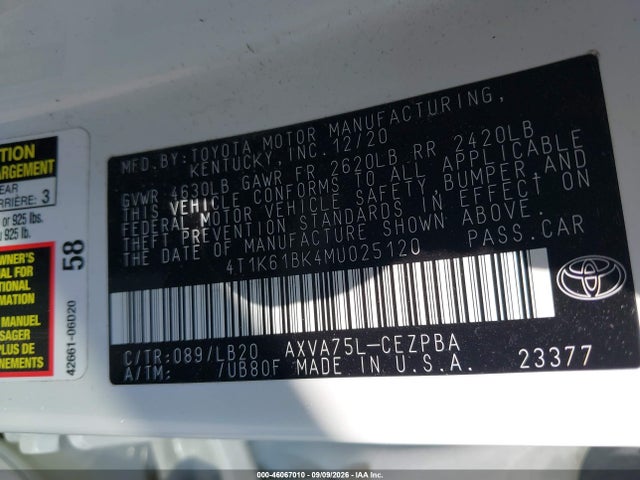 2021 TOYOTA CAMRY XSE AWD 9