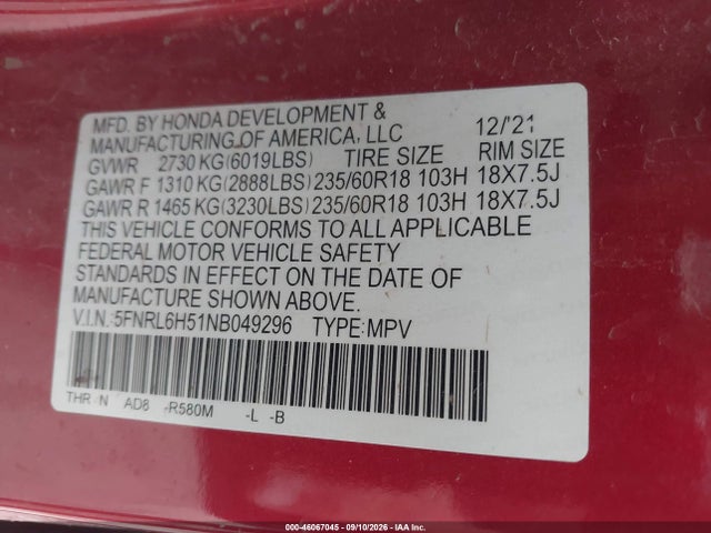 2022 HONDA ODYSSEY EX 9