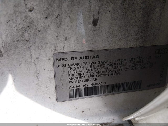 2022 AUDI A3 PREMIUM 40 TFSI FRONT-WHEEL DRIVE S TRONIC 9
