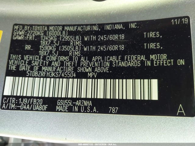 2019 TOYOTA HIGHLANDER LE 9