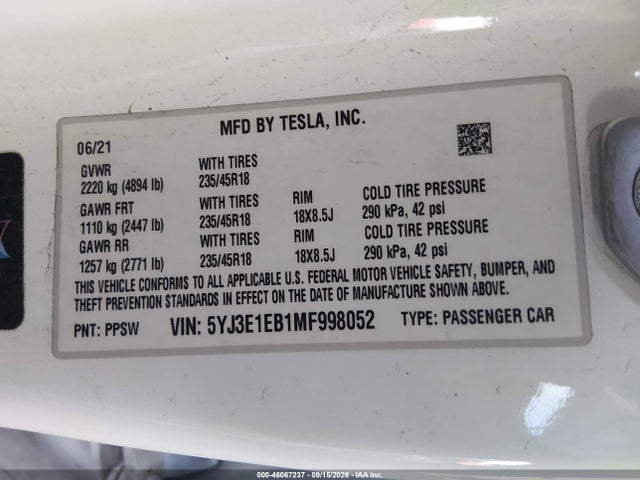 2021 TESLA MODEL 3 LONG RANGE DUAL MOTOR ALL-WHEEL DRIVE 9