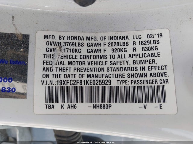 2019 HONDA CIVIC SPORT 9