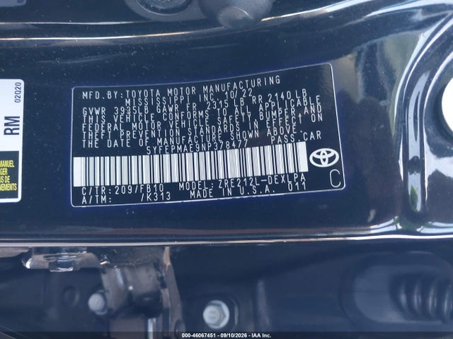 2022 TOYOTA COROLLA LE 9
