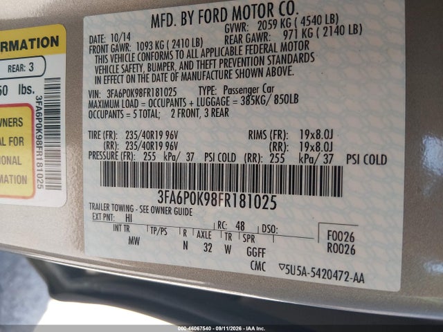 2015 FORD FUSION TITANIUM — фото 9