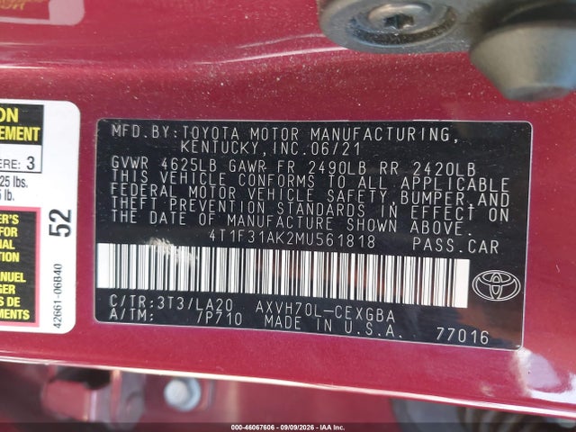 2021 TOYOTA CAMRY XLE HYBRID 9