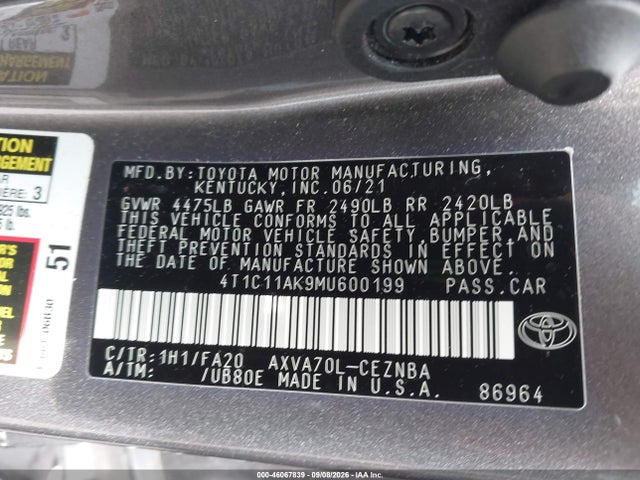 2021 TOYOTA CAMRY LE 9