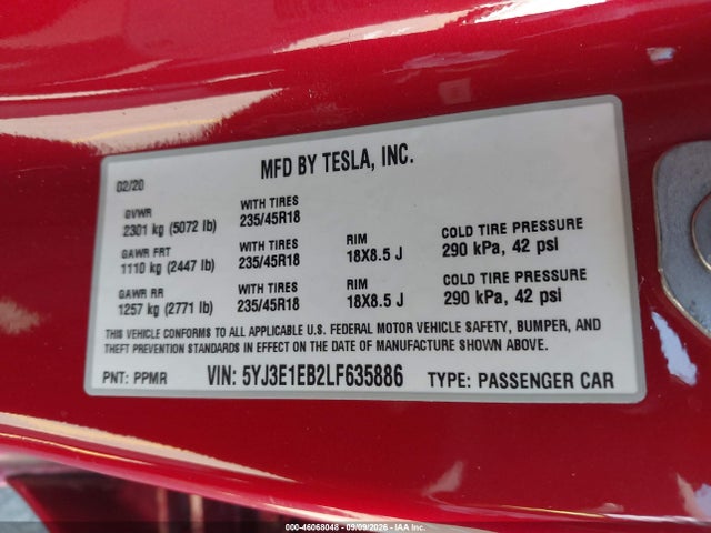 2020 TESLA MODEL 3 LONG RANGE DUAL MOTOR ALL-WHEEL DRIVE 9