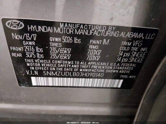 2018 HYUNDAI SANTA FE SPORT 2.4L 9