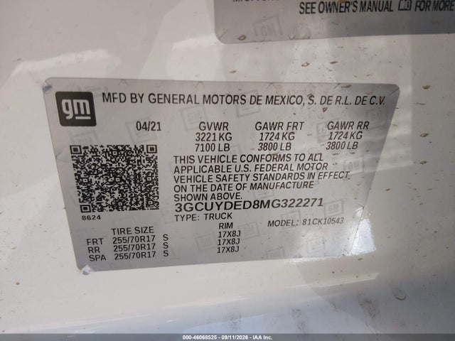 2021 CHEVROLET SILVERADO 1500 4WD SHORT BED LT 9