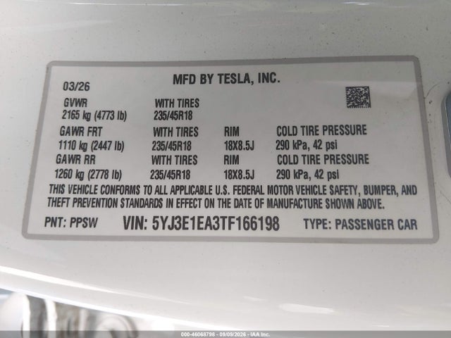 2026 TESLA MODEL 3 PREMIUM REAR-WHEEL DRIVE/REAR-WHEEL DRIVE 9