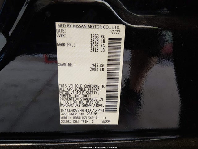 2022 NISSAN ALTIMA SV FWD 9