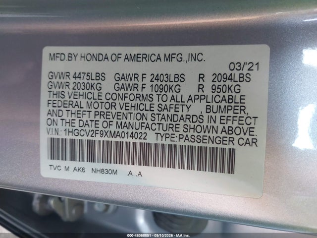 2021 HONDA ACCORD TOURING 9