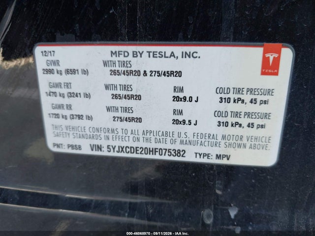 2017 TESLA MODEL X 100D/75D/90D 9