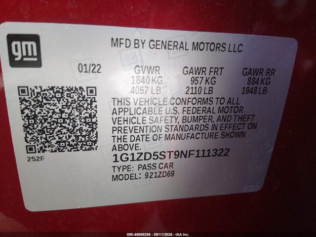 2022 CHEVROLET MALIBU FWD LT 9