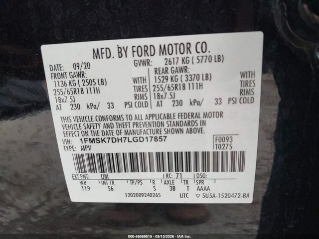 2020 FORD EXPLORER XLT 9