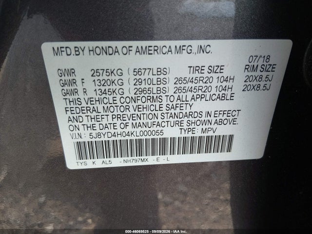 2019 ACURA MDX TECH A-SPEC PKGS 9