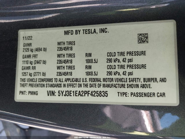 2023 TESLA MODEL 3 REAR-WHEEL DRIVE 9