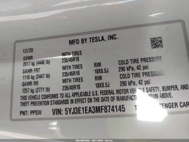 2021 TESLA MODEL 3 STANDARD RANGE PLUS REAR-WHEEL DRIVE 9