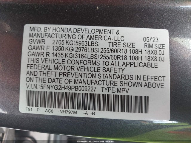 2023 HONDA PILOT 2WD EX-L 8 PASSENGER 9