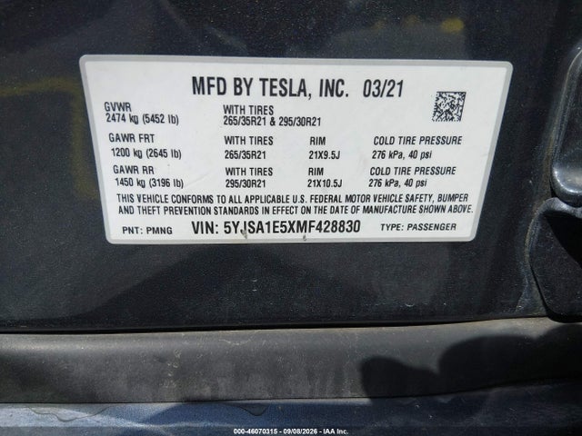 2021 TESLA MODEL S LONG RANGE DUAL MOTOR ALL-WHEEL DRIVE 9