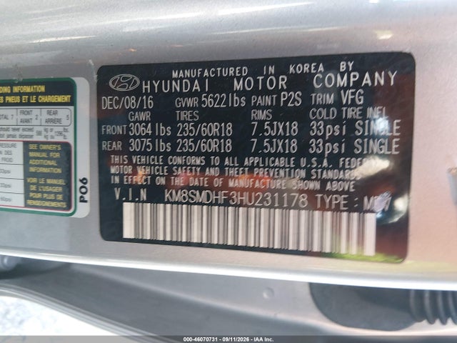 2017 HYUNDAI SANTA FE SE 9