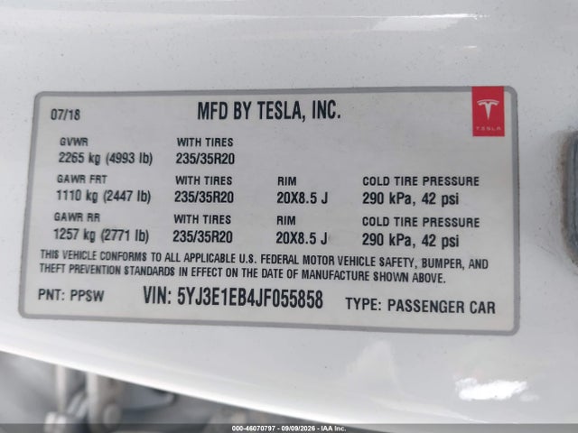 2018 TESLA MODEL 3 LONG RANGE/PERFORMANCE 9