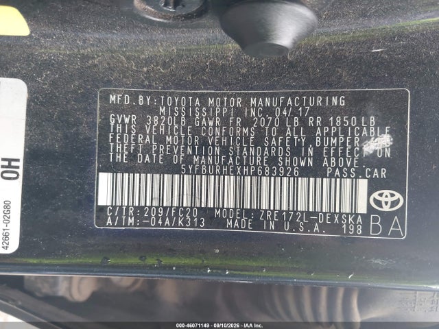 2017 TOYOTA COROLLA SE 9