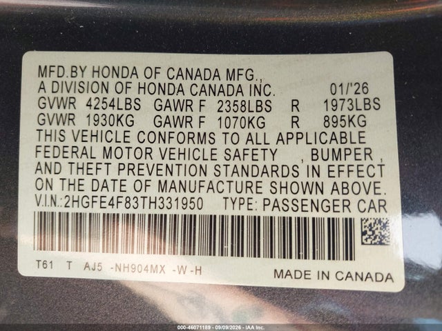 2026 HONDA CIVIC HYBRID SPORT/SPORT TOURING 9