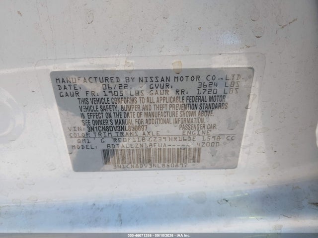 2022 NISSAN VERSA 1.6 S XTRONIC CVT 9