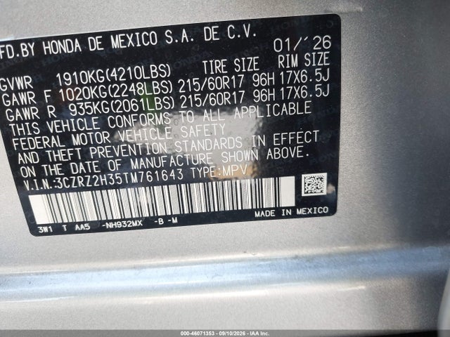 2026 HONDA HR-V AWD LX 9