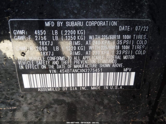 2022 SUBARU OUTBACK LIMITED 9