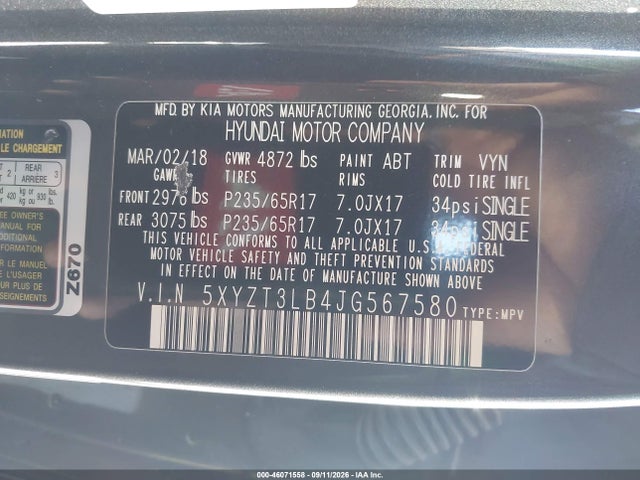 2018 HYUNDAI SANTA FE SPORT 2.4L 9