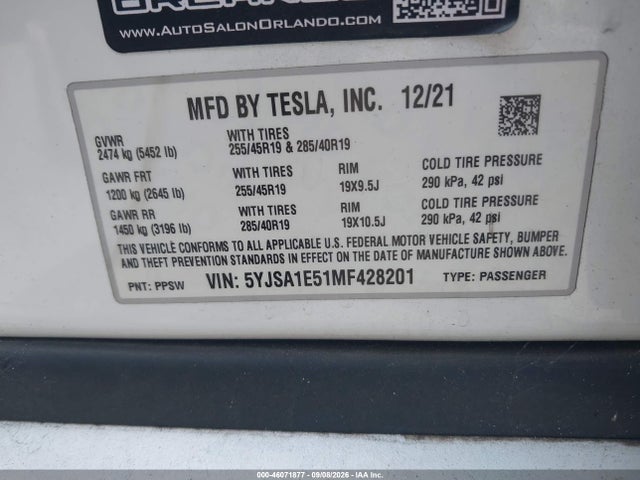 2021 TESLA MODEL S LONG RANGE DUAL MOTOR ALL-WHEEL DRIVE 9