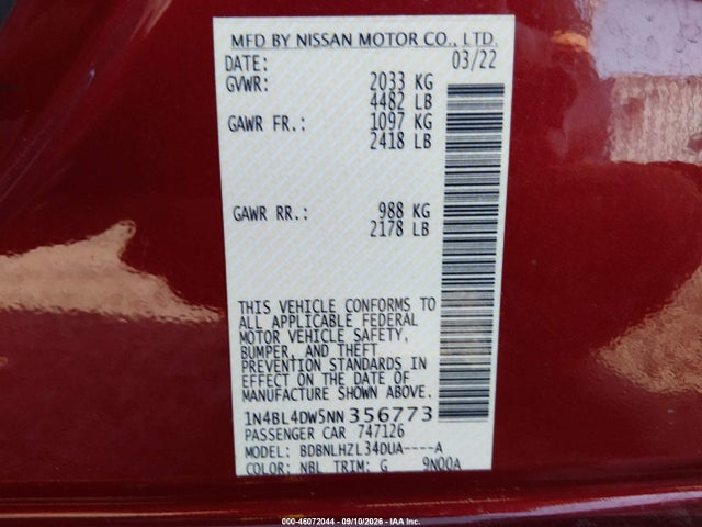 2022 NISSAN ALTIMA SV INTELLIGENT AWD 9