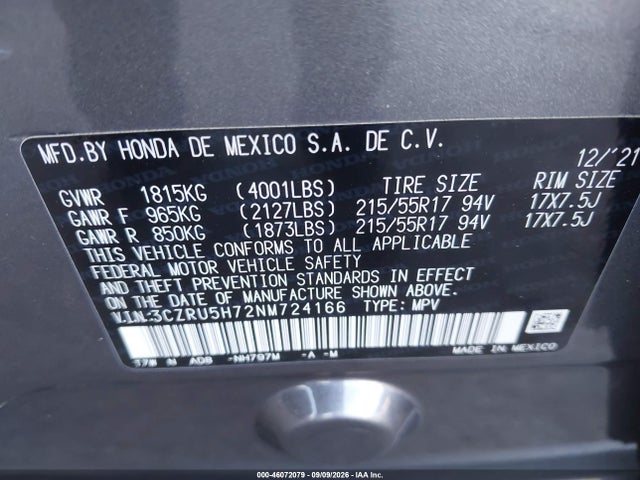 2022 HONDA HR-V 2WD EX-L 9