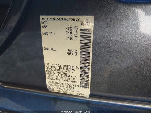 2022 NISSAN ALTIMA SV FWD 9