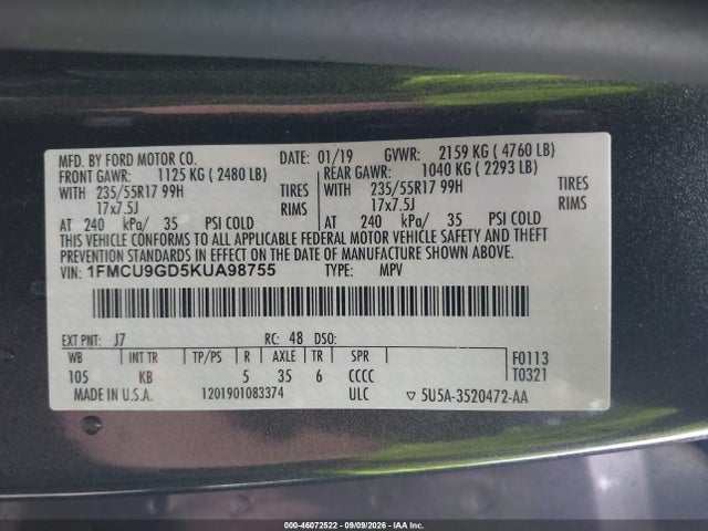 2019 FORD ESCAPE SE 9