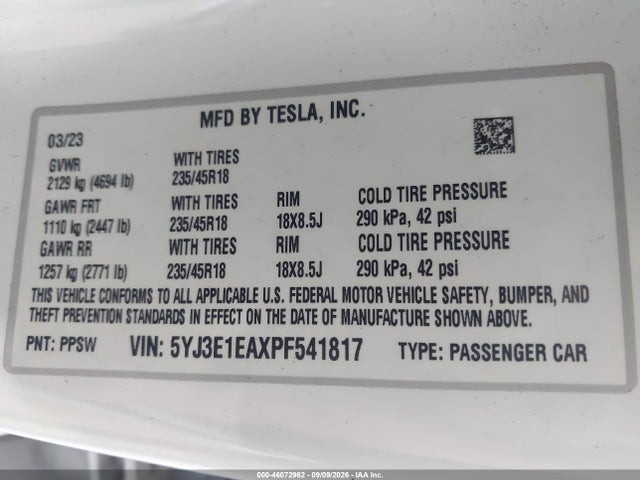 2023 TESLA MODEL 3 REAR-WHEEL DRIVE 9