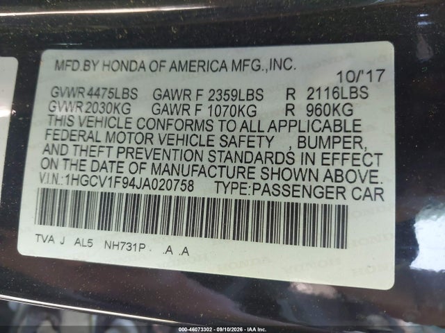 2018 HONDA ACCORD TOURING 9