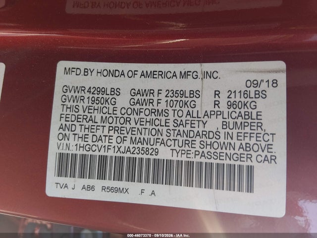 2018 HONDA ACCORD LX 9