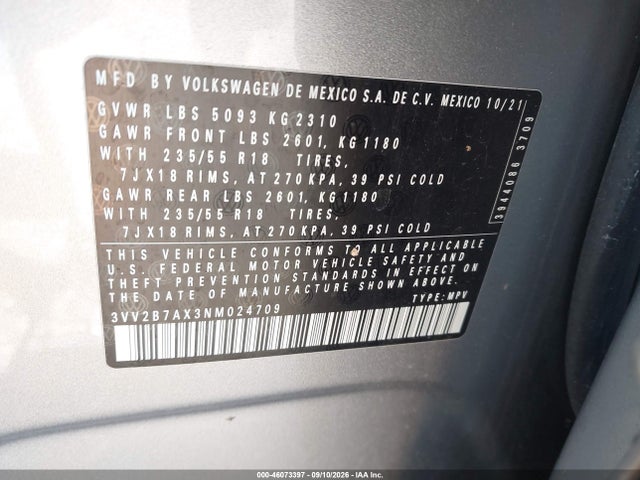 2022 VOLKSWAGEN TIGUAN 2.0T SE 9
