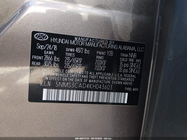 2019 HYUNDAI SANTA FE SEL 9