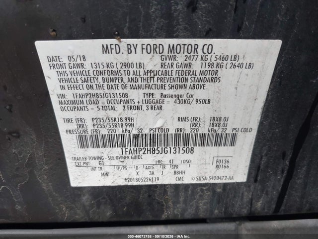 2018 FORD TAURUS SEL 9