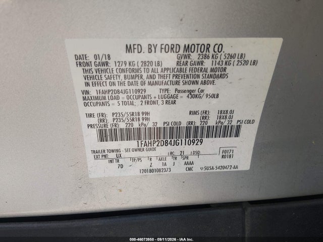 2018 FORD TAURUS SE 9