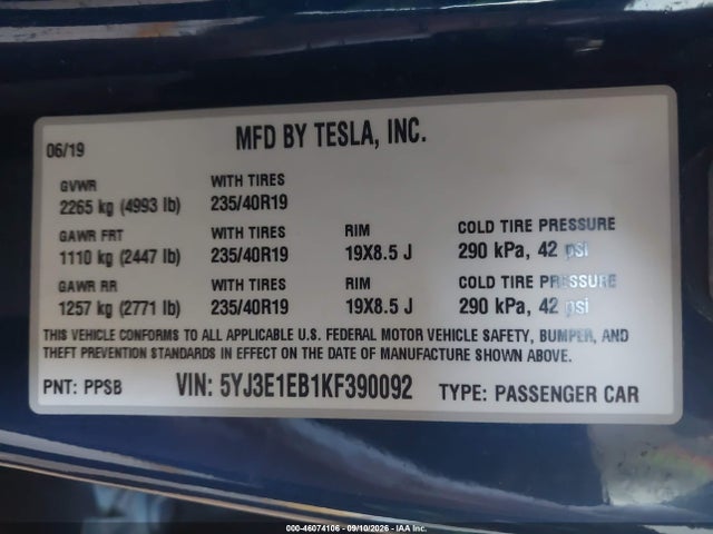 2019 TESLA MODEL 3 LONG RANGE/PERFORMANCE 9