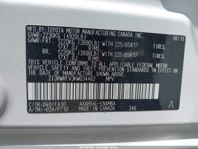 2019 TOYOTA RAV4 HYBRID XLE 9