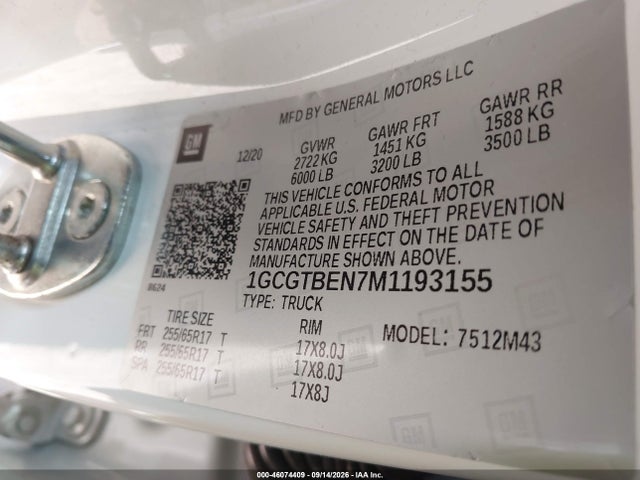 2021 CHEVROLET COLORADO 4WD SHORT BOX WT 9