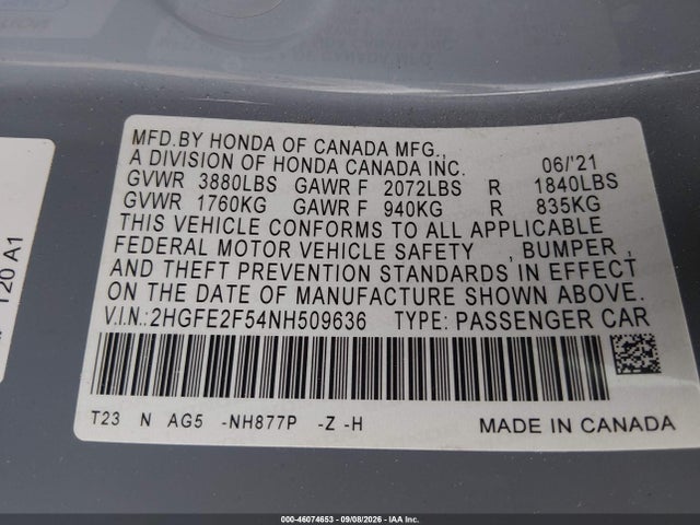 2022 HONDA CIVIC SPORT 9