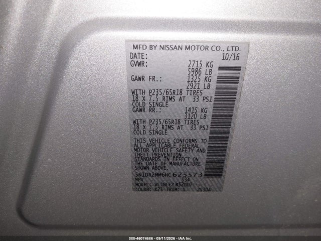 2017 NISSAN PATHFINDER PLATINUM/S/SL/SV 9