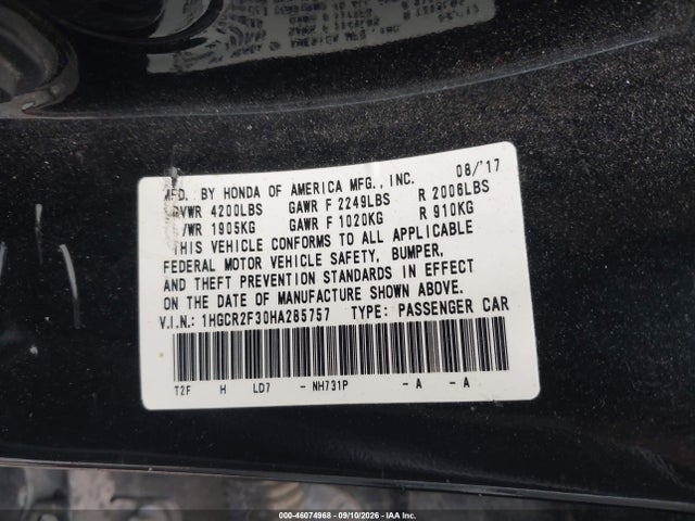 2017 HONDA ACCORD LX 9